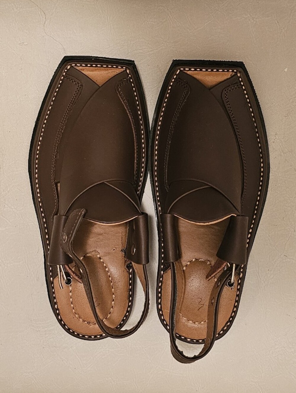 Handmade Leather Peshawari Chappal Sandals Brown Traditional Square Toe Sz 6